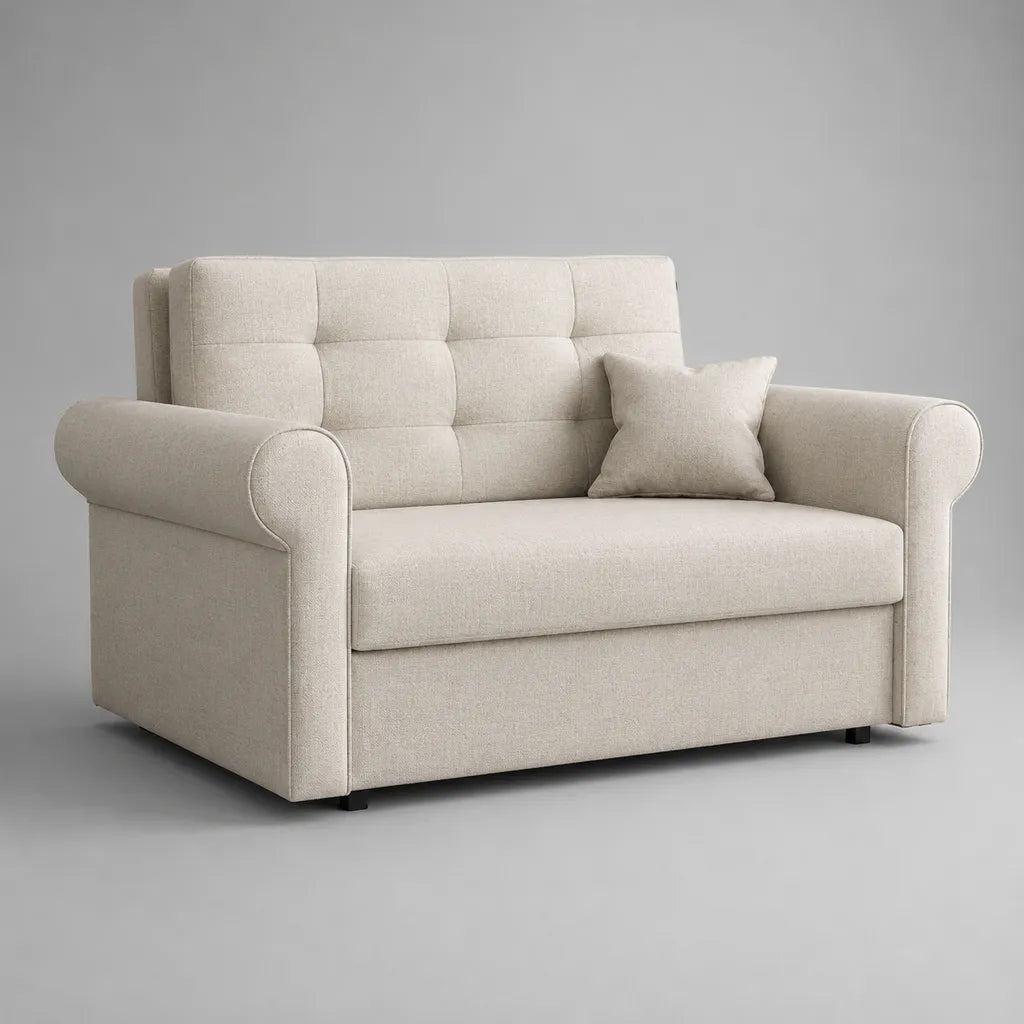 Canapé 2 places en tissu polyester beige, 150 × 88 × 91 cm