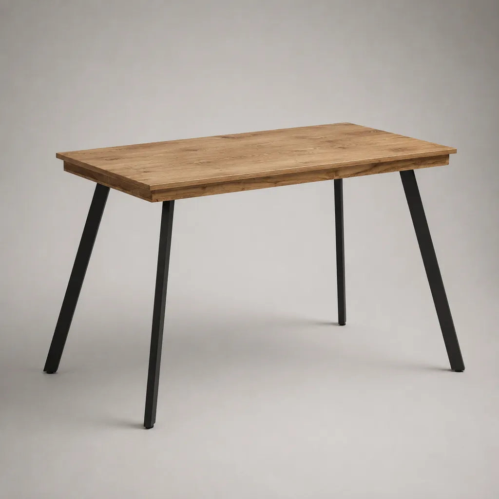 Table à manger rectangulaire en bois massif d’acacia et acier noir, marron naturel et noir, 120 × 70 × 75 cm