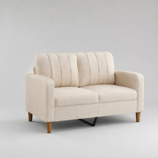 Canapé convertible 2 places en polyester tissé et bois massif, crème, 145 × 84 × 86 cm, couchage 120 × 190 cm