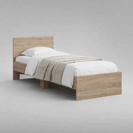 Lit simple en bois 90 × 190 cm avec sommier à lattes, dimensions 198 × 96 × 80 cm, chêne clair