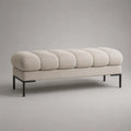 Banc de bout de lit capitonné en polyester bouclé et acier, beige clair et noir, 120 × 45 × 48 cm