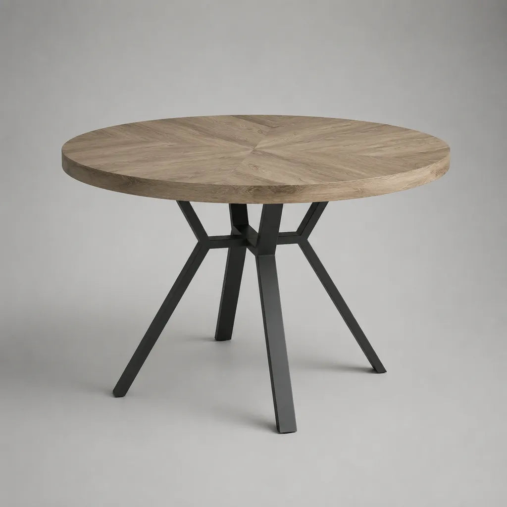 Table à manger ronde en bois et métal, chêne naturel et noir, Ø 120 x H 75 cm