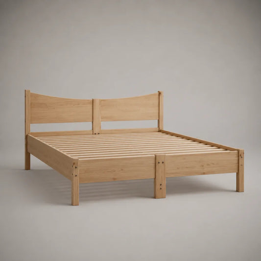 Cadre de lit double en bois massif avec sommier à lattes, beige naturel, couchage 180 × 200 cm